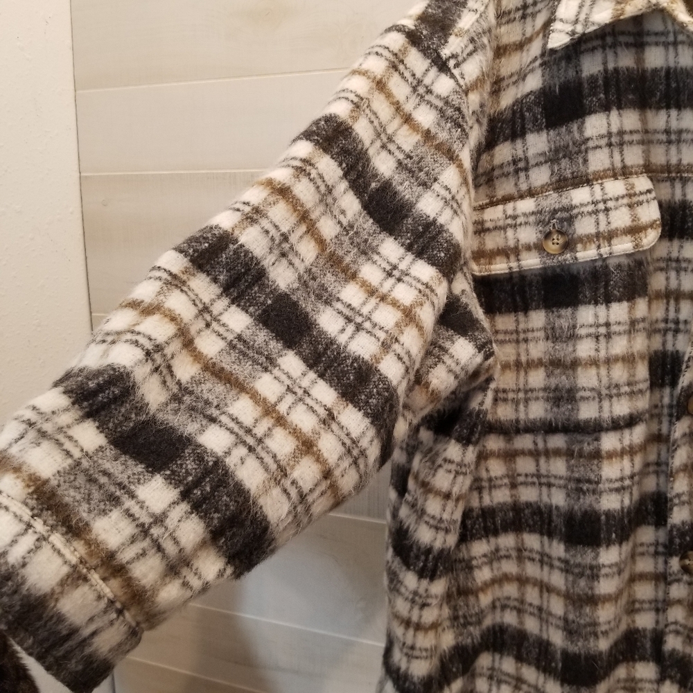 {4X} Universal Thread Women's Neutral Plaid Brush Shacket Coat Shirt Jacket - Picture 5 of 13